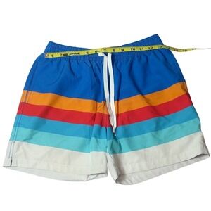 Chubbies Mens 5.5 Inseam Retro Stripe Swim Trunks Blue Orange Small